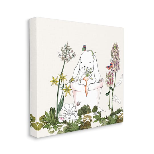 Stupell Industries Bunny in Flower Pot Lilac Florals Blooming Canvas Wall Art
